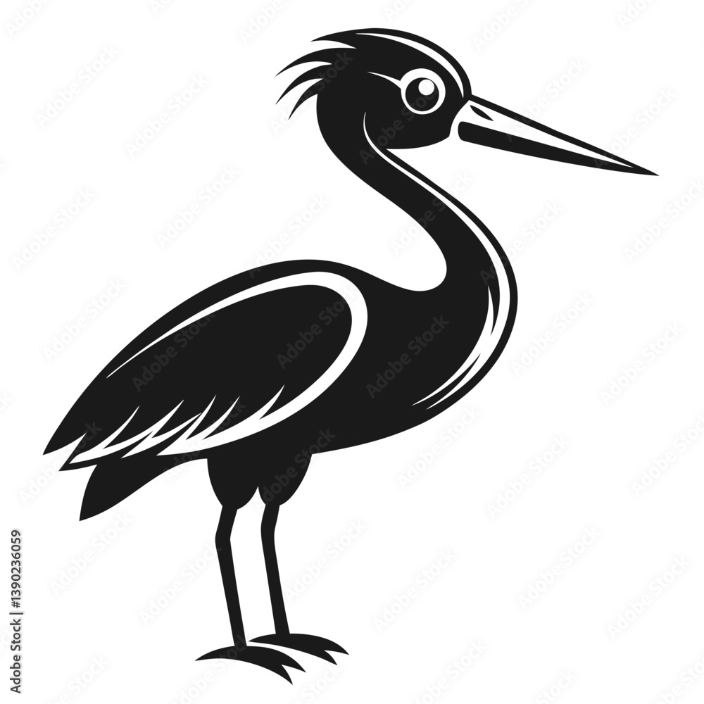 Fototapeta premium Elegant Black Heron Standing Proudly Silhouette Vector Illustration For Various Creative Projects