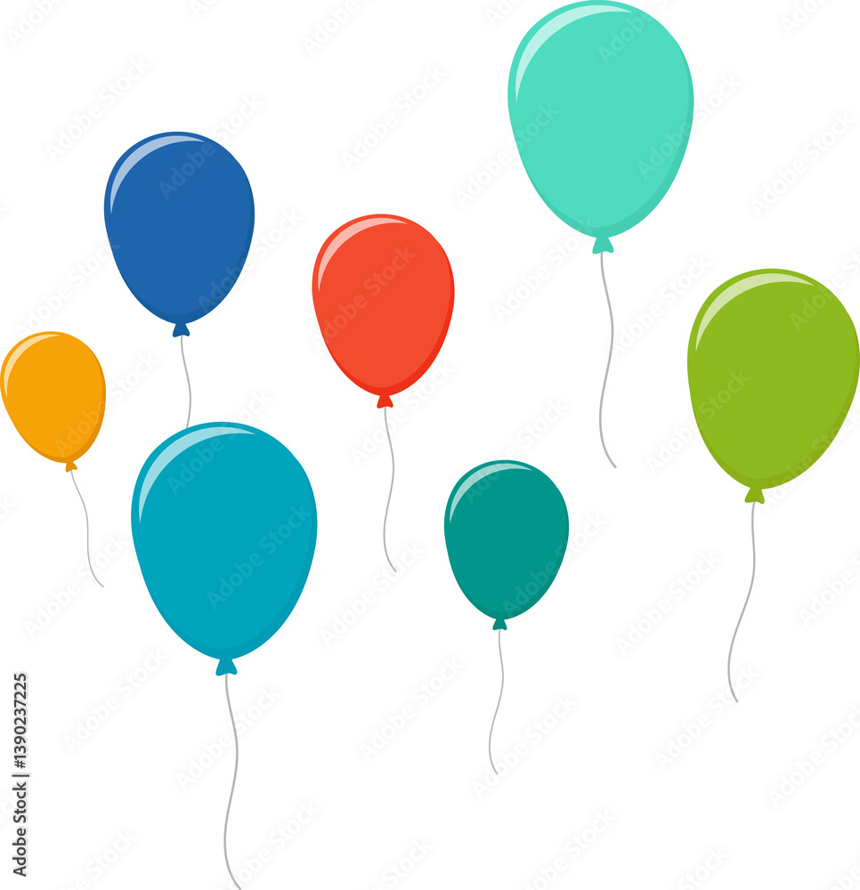 Balloon in flat style. Bunch of balloons for birthday or party, celebrate and carnival. Flying ballon with rope isolated on white background. Balloon in flat style. Bunch of balloons for birthday or party, celebrate and carnival. Flying ballon with rope isolated on white background.