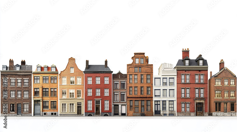 Fototapeta premium row of colorful brick buildings on white background