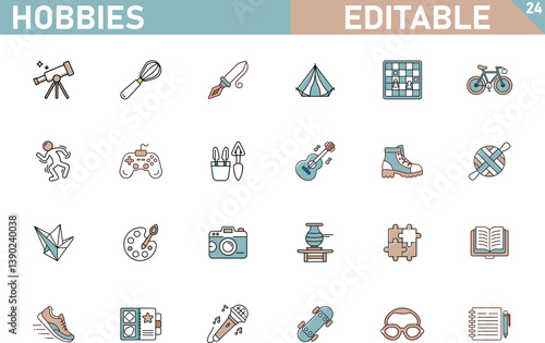 Editable Hobby Icons Activities, Leisure, Recreation, Sports, and More