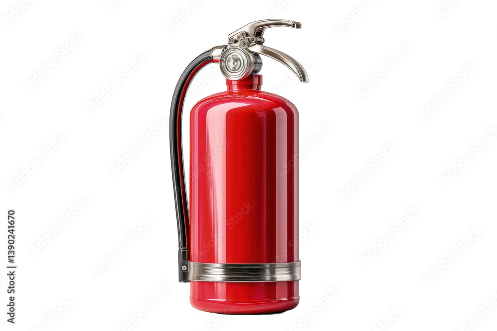 Red fire extinguisher isolated on transparent background, ready for use Red fire extinguisher isolated on transparent background, ready for use