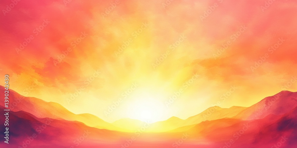 Fototapeta premium Abstract Sunset over Mountains Painted Sky, Atmospheric Landscape, Artistic Illustration