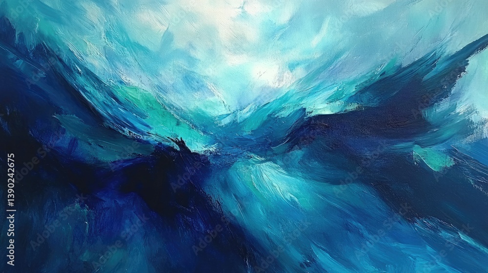 Obraz premium Abstract Blue Ocean Waves Painting with Textured Brush Strokes