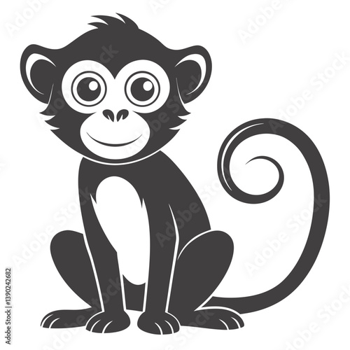Charming Gray Monkey Illustration With Big Eyes Isolated On White Background