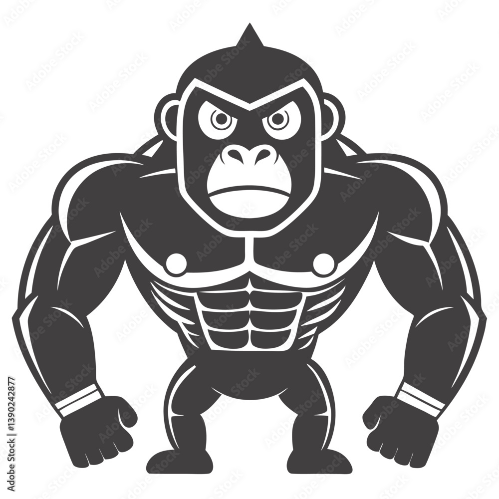 Vector Graphic Of Muscular Cartoon Gorilla Bodybuilder With Angry Expression Stance Vector Graphic Of Muscular Cartoon Gorilla Bodybuilder With Angry Expression Stance