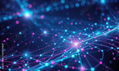 Wallpaper Mural vibrant abstract representation of quantum data visualization, featuring interconnected nodes and glowing lines in blue and pink hues, creating sense of depth and movement Torontodigital.ca