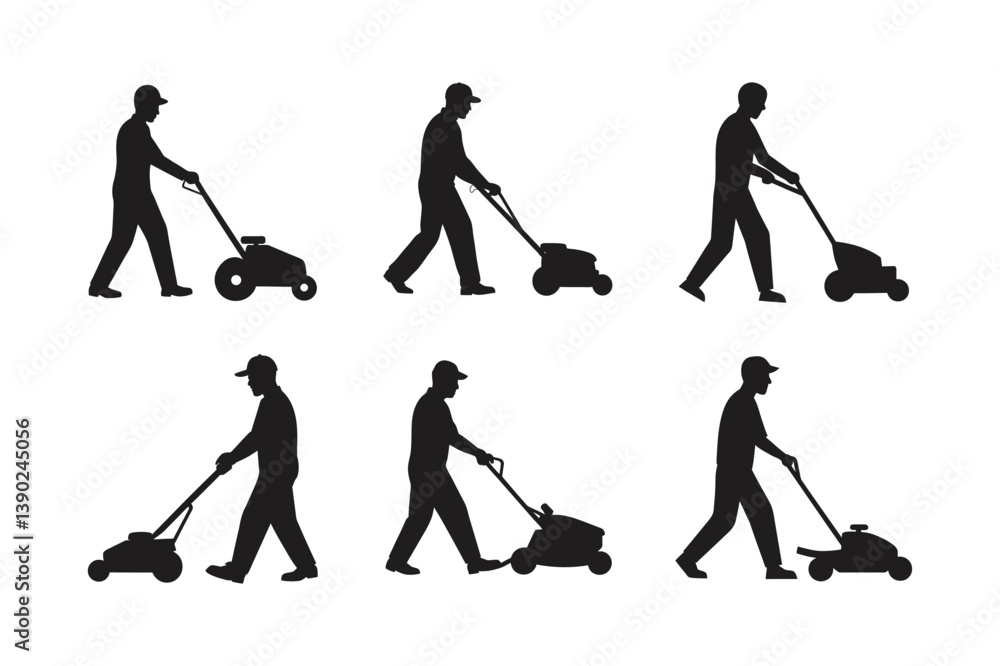Naklejka premium dada mowing lawn vector art silhouette