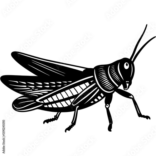 Giant red-winged grasshopper, tropidurids cristata in profile view. Illustration after antique engraving 