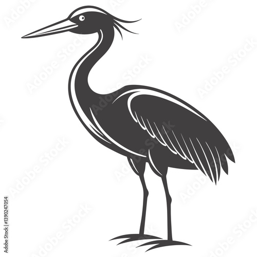 Elegant Heron Illustration Gray Silhouette Isolated On White Background Graphic Resource