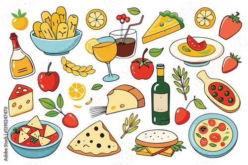Italian Summer Feast – Hand Drawn Mediterranean Food Collection

