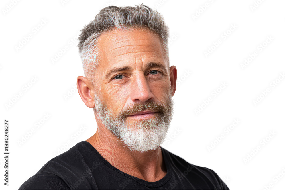 Serious mature man with grey hair and beard, studio portrait on transparent background Serious mature man with grey hair and beard, studio portrait on transparent background