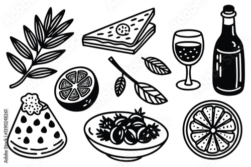 Italian Summer Feast – Hand Drawn Mediterranean Food Collection

