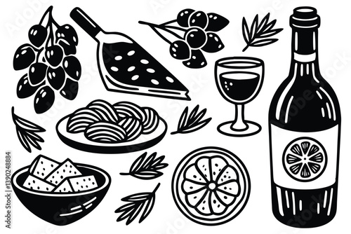 Italian Summer Feast – Hand Drawn Mediterranean Food Collection

