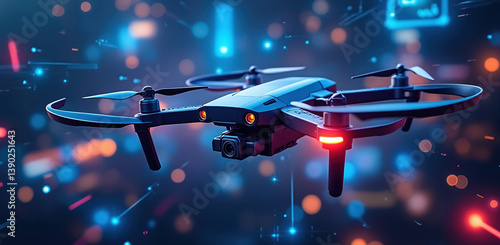 Obraz na płótnie sleek digital drone showcases advanced technology in vibrant environment, emphasizing security and logistics in modern payments w salonie