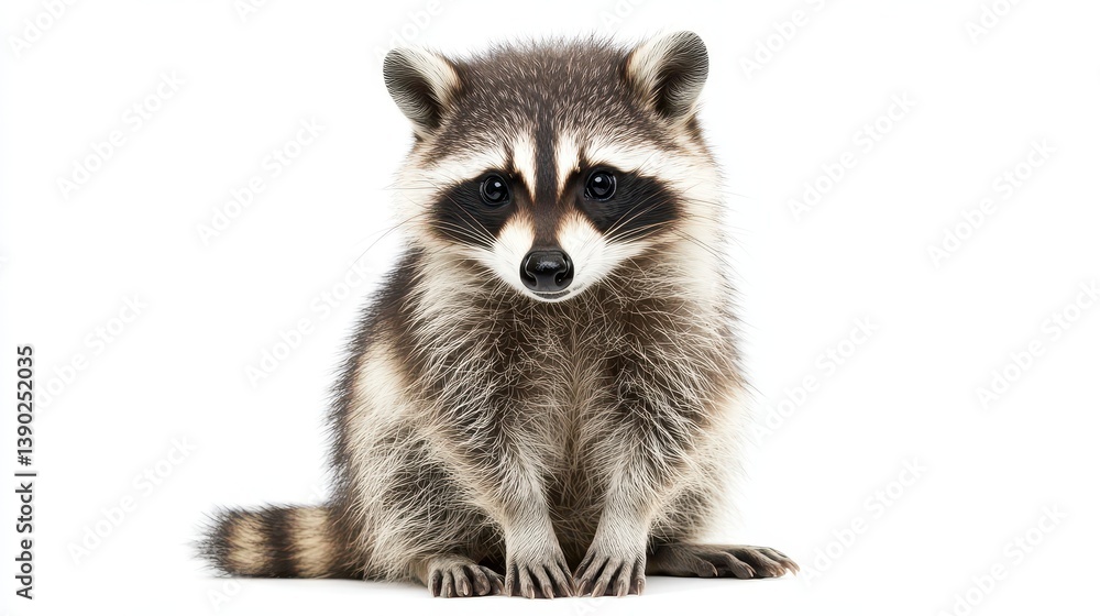 Fototapeta premium Animal On White. Funny Raccoon Playing Playfully in Isolated Nature Background