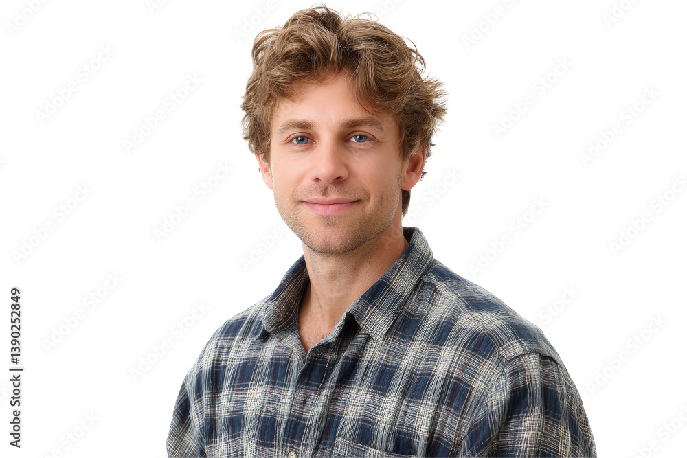 Smiling man in plaid shirt on transparent background Smiling man in plaid shirt on transparent background