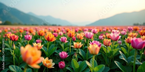 Lush potato flowers blooming in the vast fields of North China,  landscape,  yellow