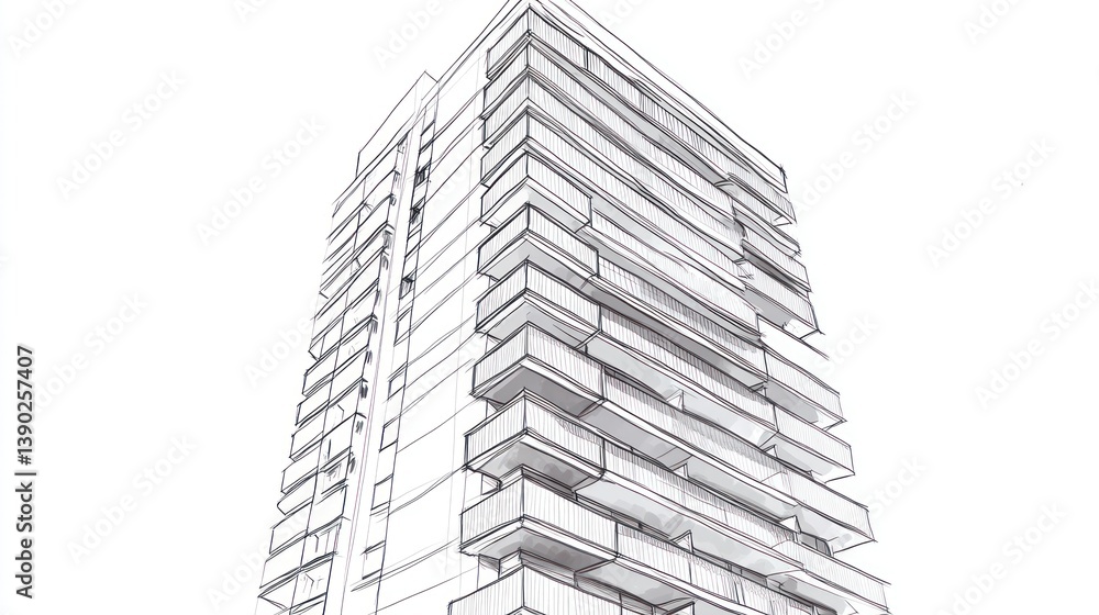Fototapeta premium Architectural Drawing of a Modern High-Rise Building