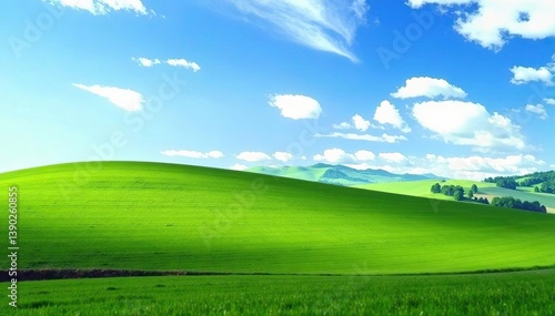 Rolling green hills under clear blue skies on a sunny summer day,  nature,  countryside