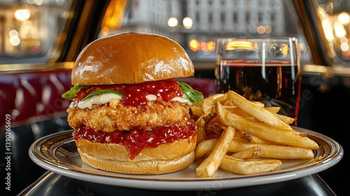 Crispy Fried Chicken Sandwich with Red Pepper Jelly and Fries