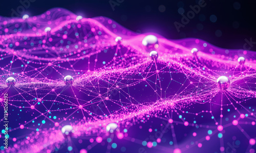 Wallpaper Mural vibrant visualization of quantum data, featuring interconnected nodes and flowing lines in shades of pink and purple, creating dynamic and futuristic atmosphere Torontodigital.ca