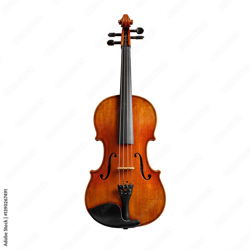 Fototapeta premium Antique Violin Front View Musical Instrument Classic Fiddle High Quality Isolated Photo