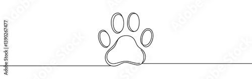 Dog footprint continuous one line drawing. Black symbol of paw. Vector illustration.
