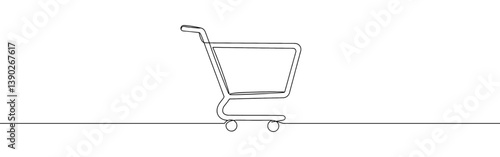 Shopping cart continuous one line drawing. Internet shop buy symbol. Vector illustration.