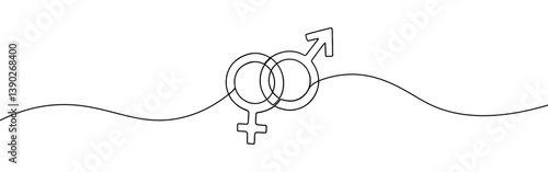 Gender continuous one line drawing. Male and female symbol. Vector illustration.