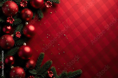 Red Christmas background with cozy plaid texture,  holiday,  pattern