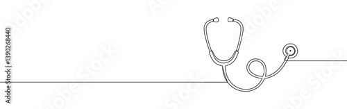 Stethoscope continuous one line drawing. Patient checkup symbol. Vector illustration.