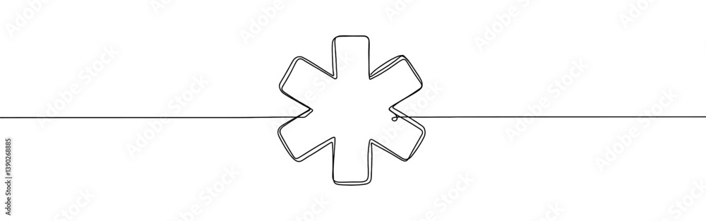 Medical star continuous one line drawing. Medical alert emergency symbol. Vector illustration. Medical star continuous one line drawing. Medical alert emergency symbol. Vector illustration.