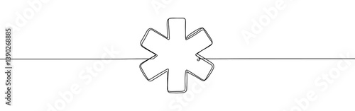 Medical star continuous one line drawing. Medical alert emergency symbol. Vector illustration.