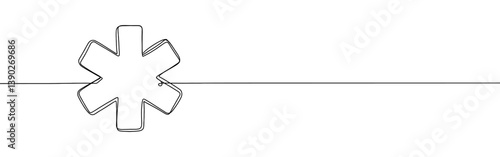 Medical star continuous one line drawing. Medical alert emergency symbol. Vector illustration.