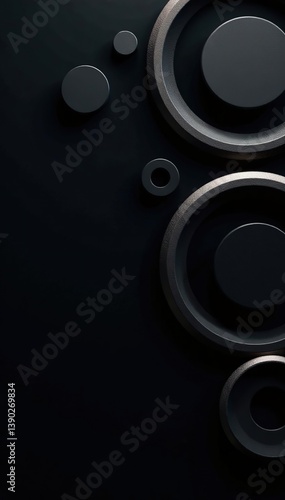 Luxury premium wallpaper illustration with stylish grey geometric circles on rich black background,  wallpaper,  modern