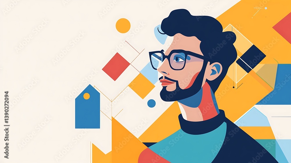 Stylish man profile with geometric background. Stylish man profile with geometric background.