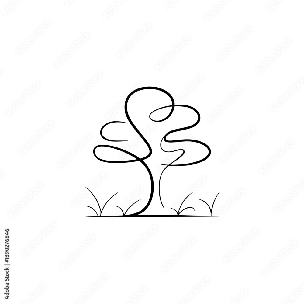Minimalist Tree Line Art, Black and White Illustration, Nature Icon Minimalist Tree Line Art, Black and White Illustration, Nature Icon