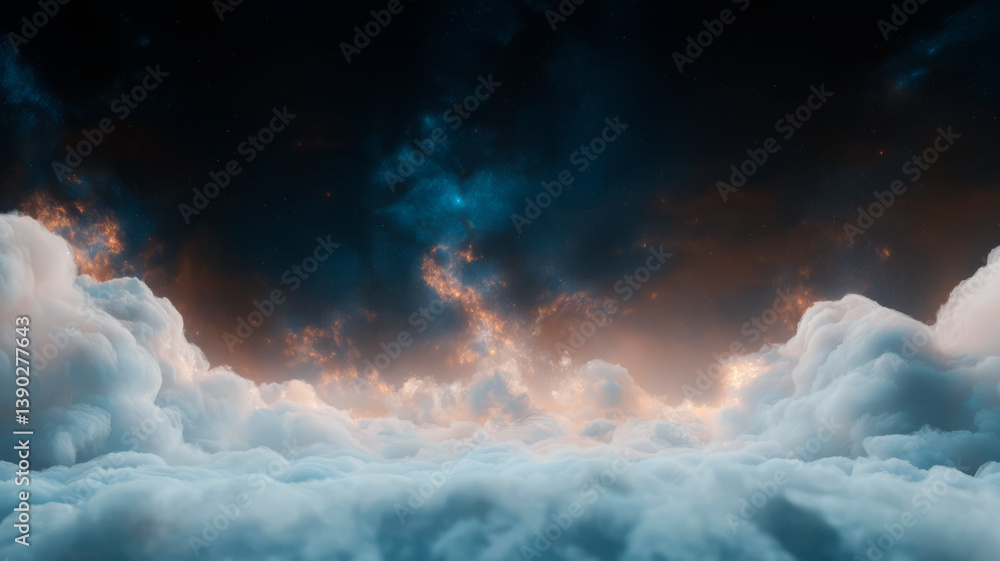 Obraz premium Beautiful stars shining brightly above the cloudscape against the twilight sky. Conveys the serene and mystical atmosphere of nature at night.