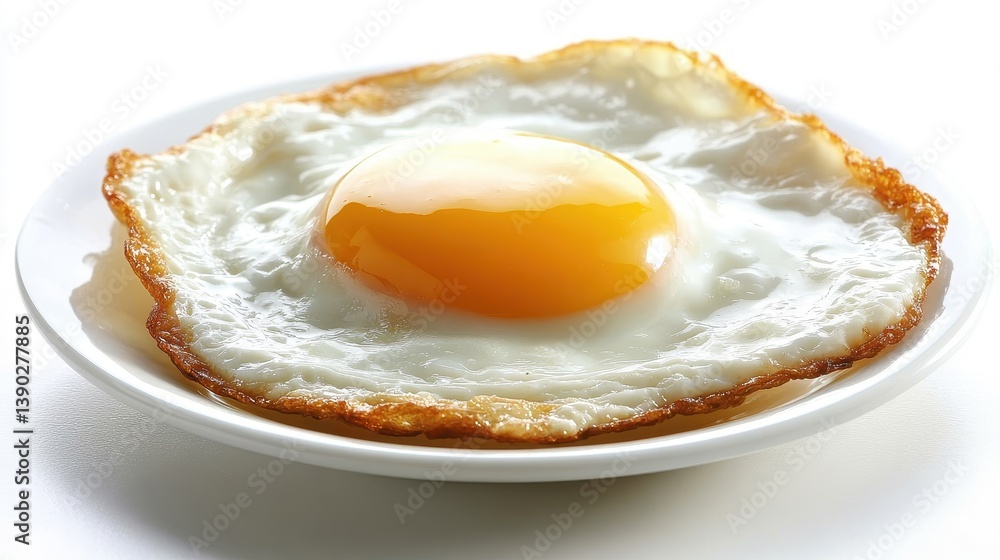 Crispy Fried Egg with Golden Yolk on White Plate Crispy Fried Egg with Golden Yolk on White Plate