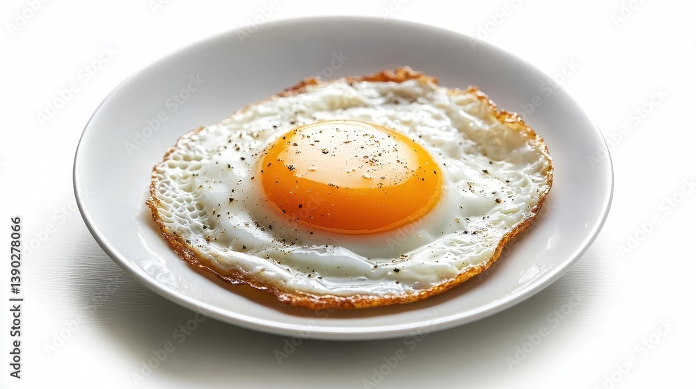 Perfectly Fried Egg with Round Yolk on Plate Perfectly Fried Egg with Round Yolk on Plate