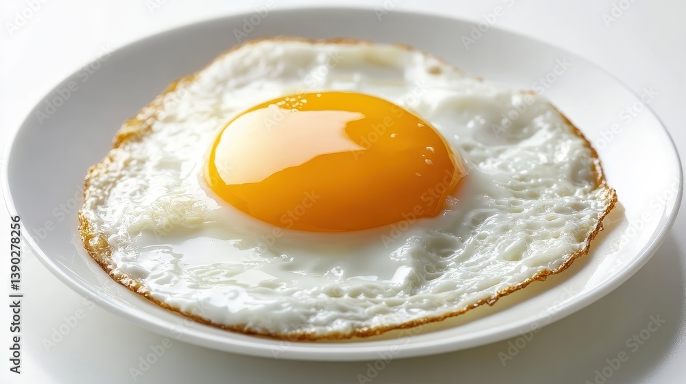 Fried Egg with Slightly Firm Yolk on White Plate Fried Egg with Slightly Firm Yolk on White Plate