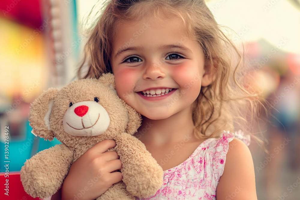 Portrait of kid child boy girl at spring or summer fair with amusement park, Generative AI Portrait of kid child boy girl at spring or summer fair with amusement park, Generative AI