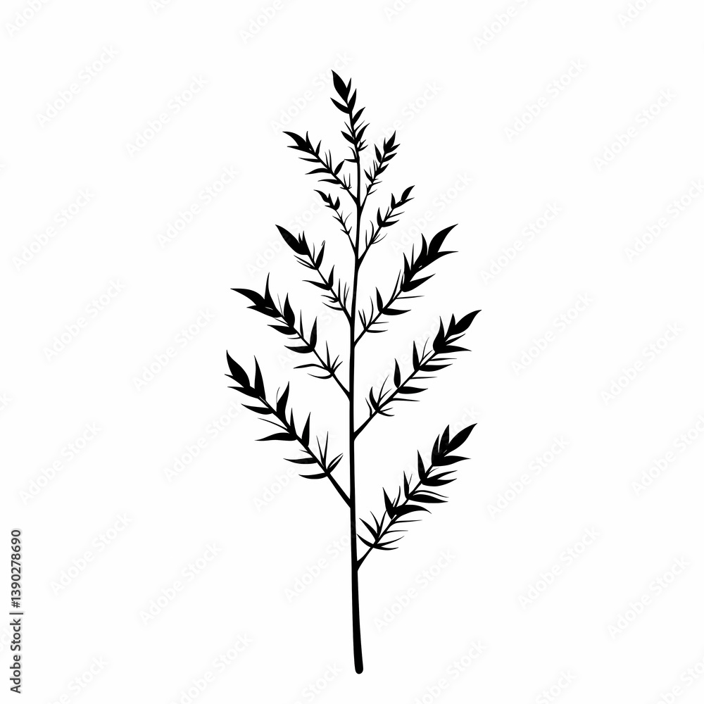 Naklejka premium Eco-Friendly Botanical Silhouette: Textured Leaf and Fern Vector Art for Nature Decor and Minimalist Garden Design