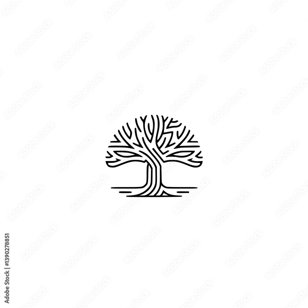 Naklejka premium Minimalist Tree Logo: Modern Line Art, White Background