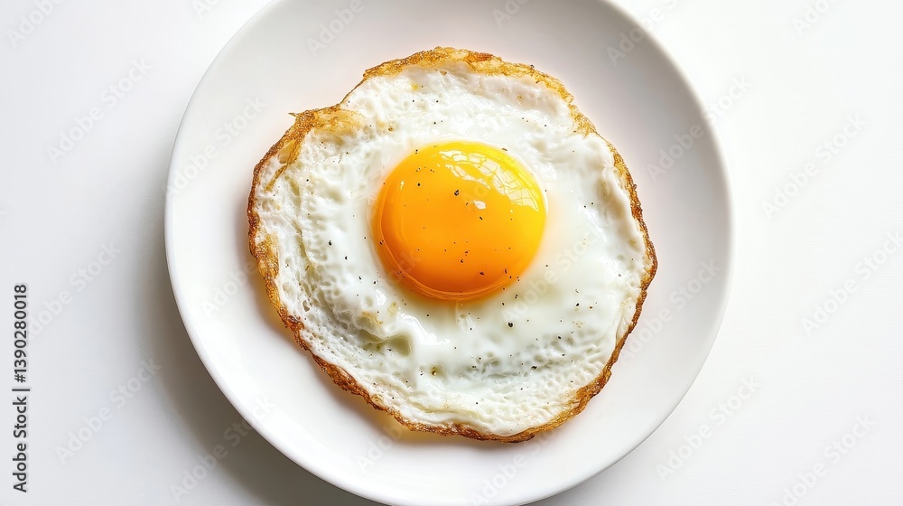 Fried Egg with Golden Yolk on White Plate Fried Egg with Golden Yolk on White Plate