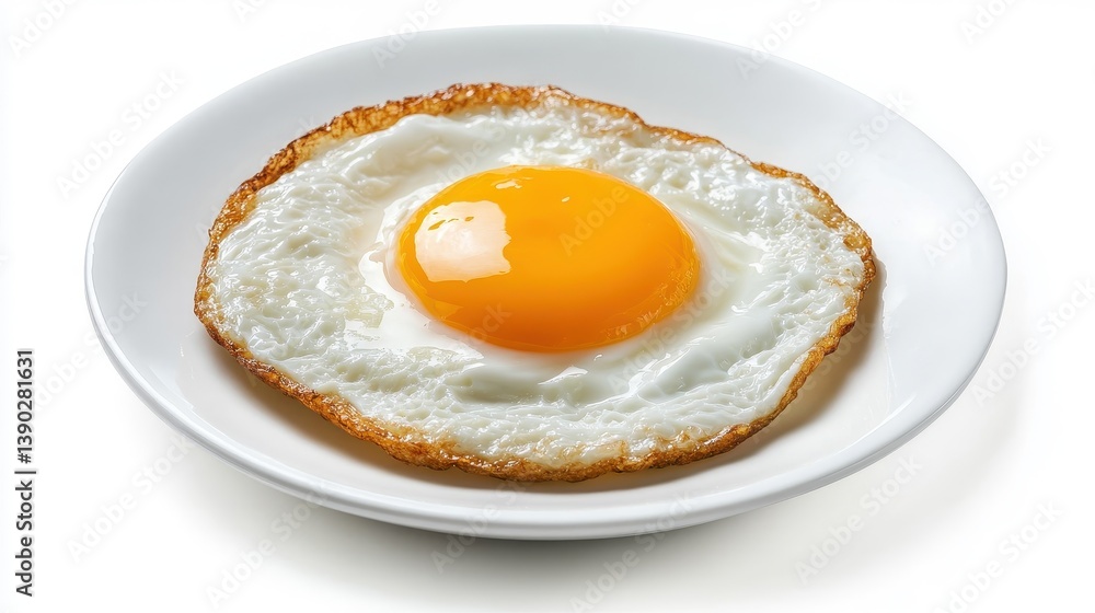 Perfectly Fried Egg with Golden Yolk on White Plate Perfectly Fried Egg with Golden Yolk on White Plate