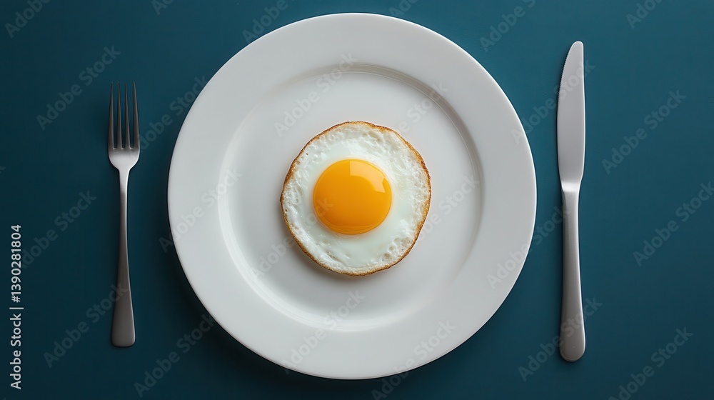 Perfectly Fried Egg on Plate with Fork and Knife Perfectly Fried Egg on Plate with Fork and Knife