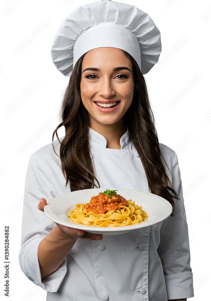 Happy chef holding a plate of delicious pasta. Happy chef holding a plate of delicious pasta.
