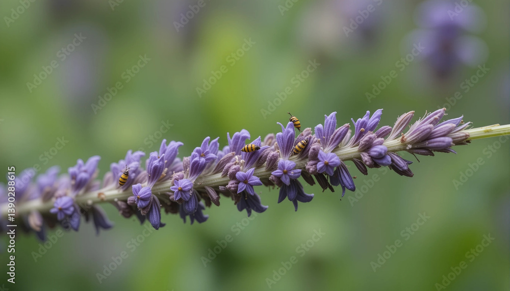 Fototapeta premium Purple Lavender Essence: A close-up captures the vibrant beauty of lavender, showcasing delicate floral details, inviting viewers to indulge in the calming essence of nature.