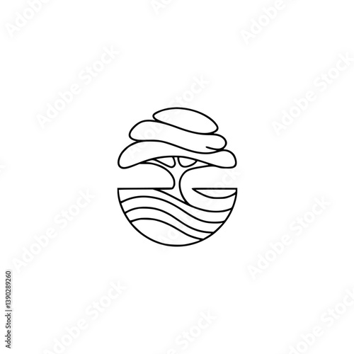 Minimalist Bonsai Tree Logo Design, Line Art Illustration